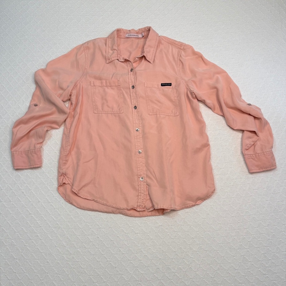 Calvin Klein Jeans Womens Peach Tencel Button Down Shirt CJJGS6604 Size M